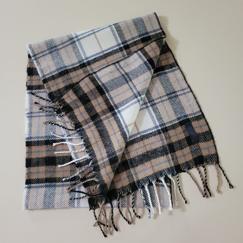 Try Now Men's Oblong Black White Tan Plaid Scarf